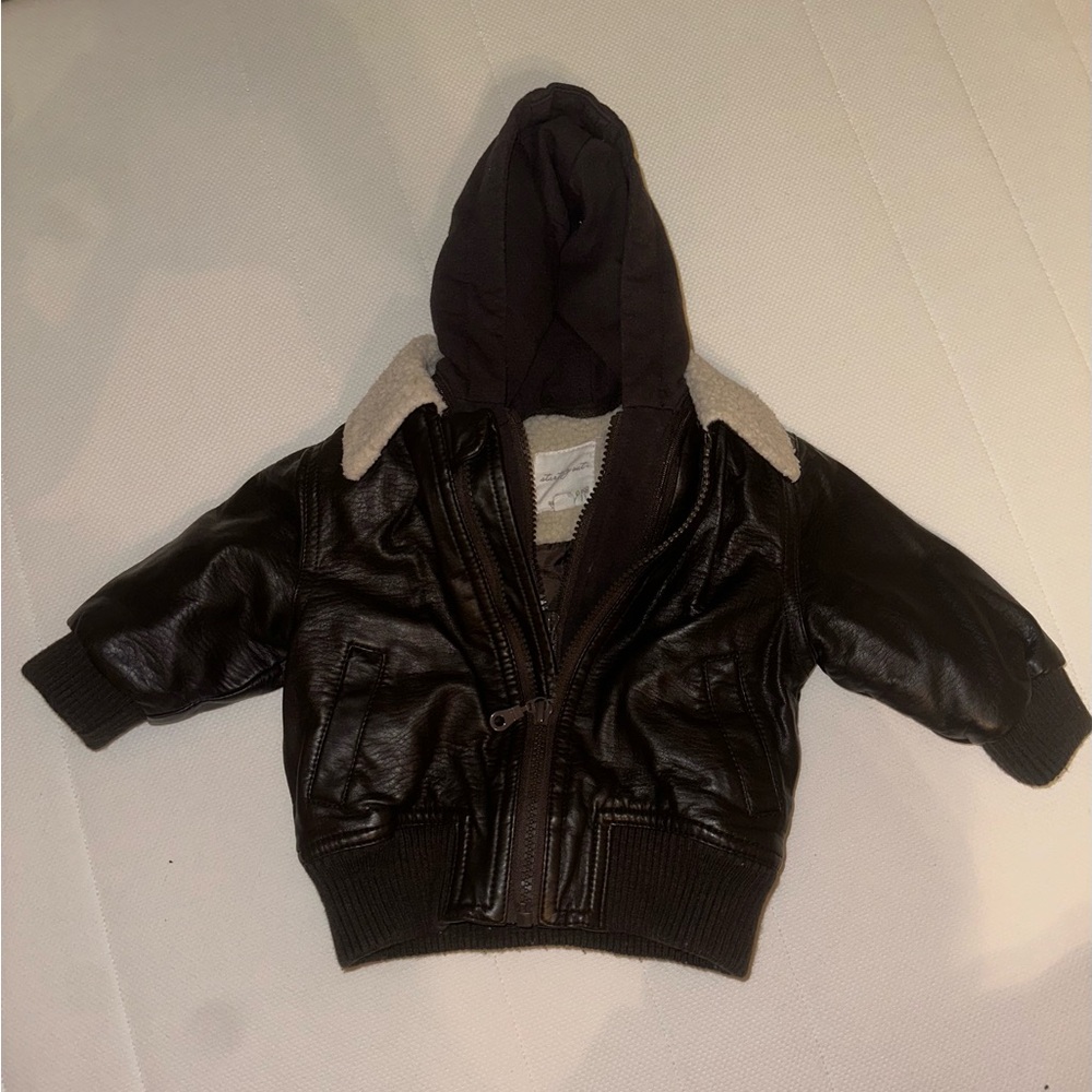 Baby / Toddler Faux Leather Bomber Hoodie Jacket